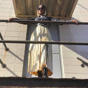 Gold Metallic Pleated Maxi Skirt